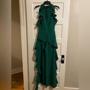 Etik@ Green Long Pant Ruffled Sleeveless Neckline Cutout Halter Jumpsuit